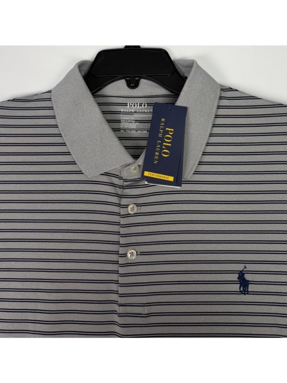 Polo Ralph Lauren Mens XXL Performance Polo Shirt Classic Fit Grey Striped NWT